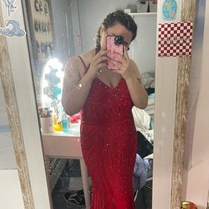 Red sparkly prom dress, size 12, from glitterati prom dresses store